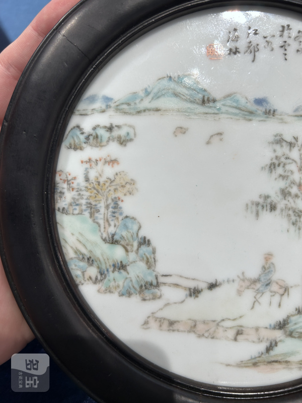 1878年作 顾海林浅绛山水图座屏一对 - 图8